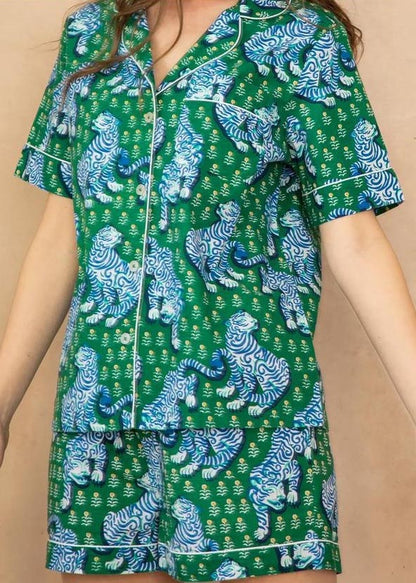 Ensemble short à manches courtes pour femme à imprimé animal
