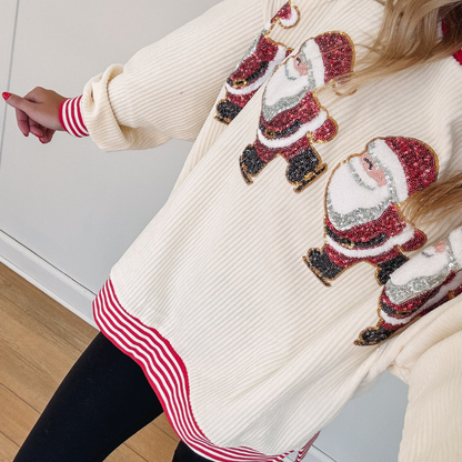 Santa Striped Print Sweatshirt