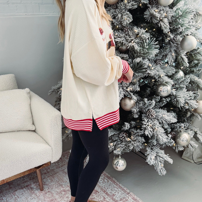 Santa Striped Print Sweatshirt