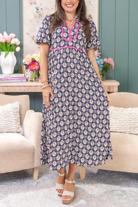 Short Sleeve Split Neck Shift Dress