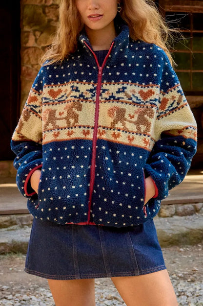 Fleece Collar Graphic Jacket