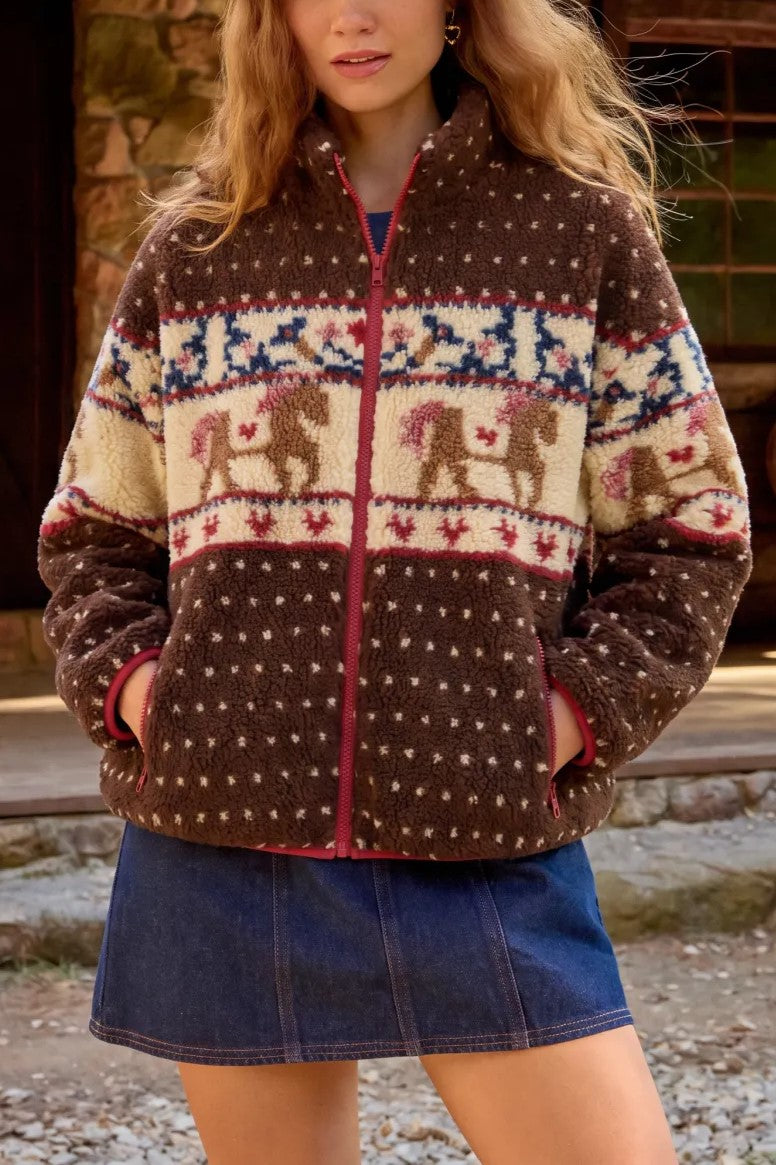 Fleece Collar Graphic Jacket