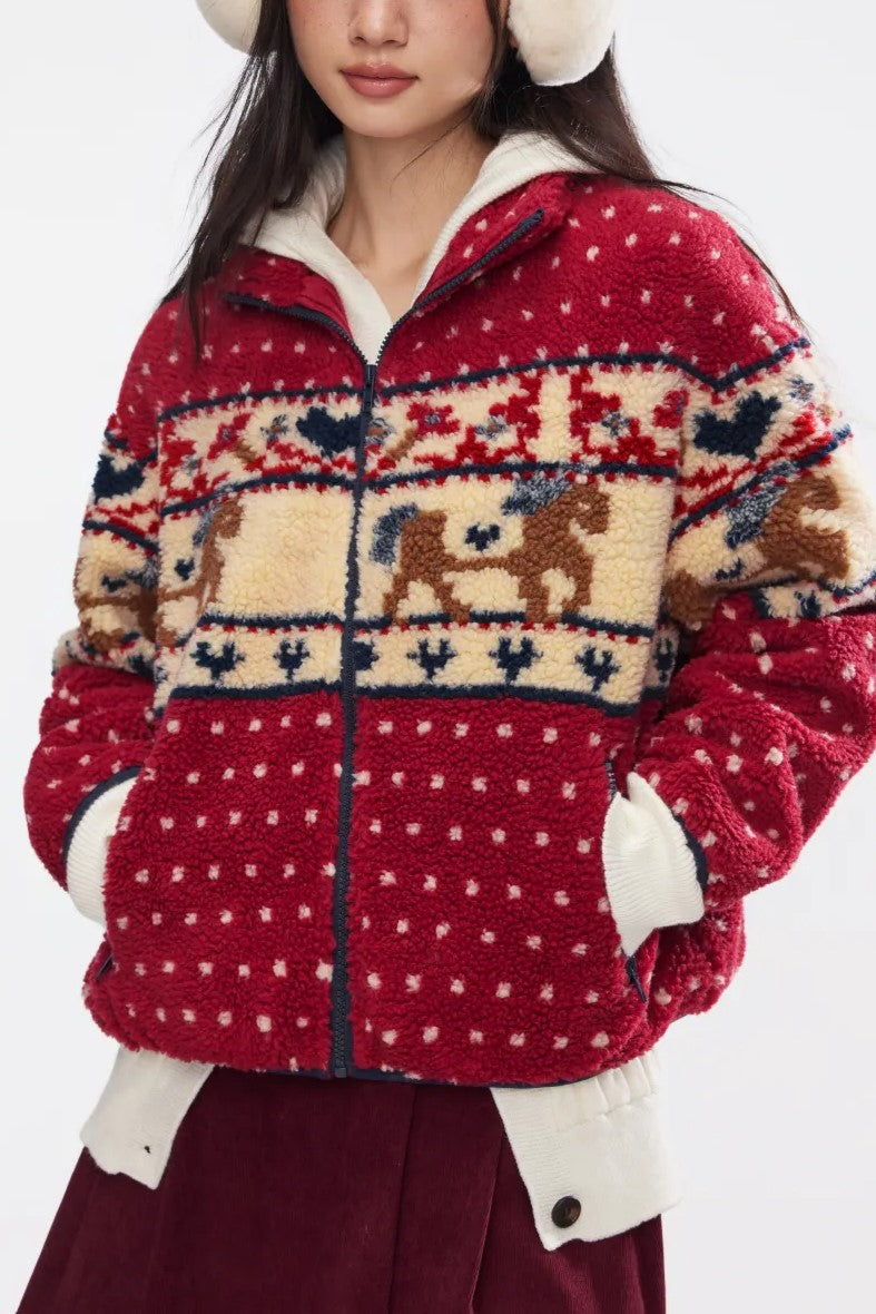 Fleece Collar Graphic Jacket