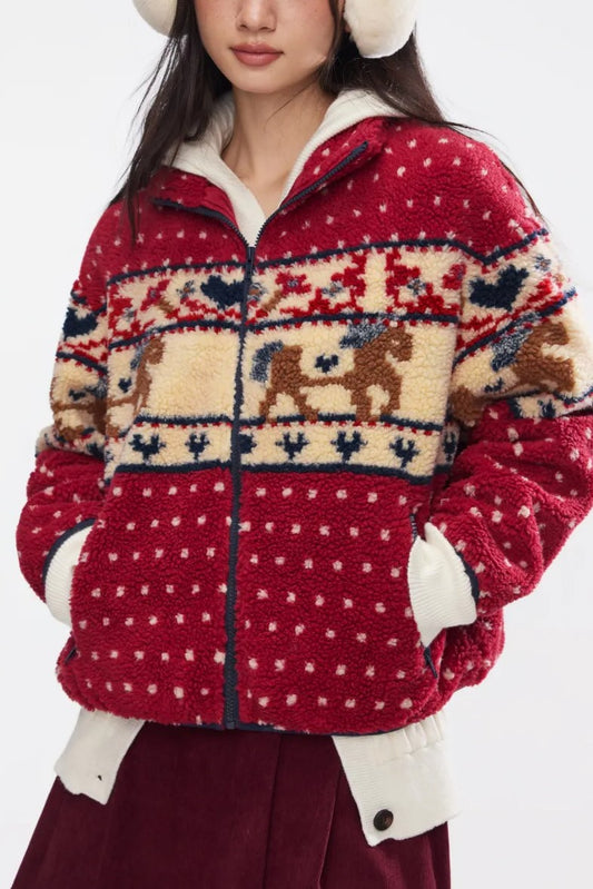 Fleece Collar Graphic Jacket