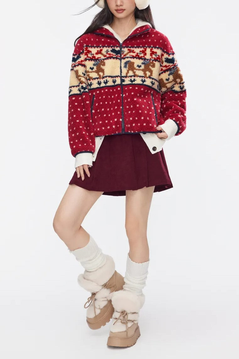 Fleece Collar Graphic Jacket