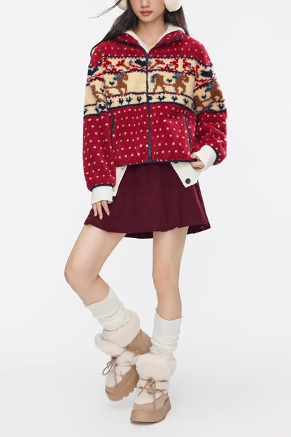 Fleece Collar Graphic Jacket