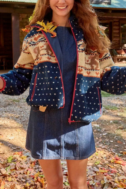 Fleece Collar Graphic Jacket