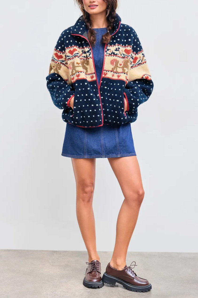 Fleece Collar Graphic Jacket