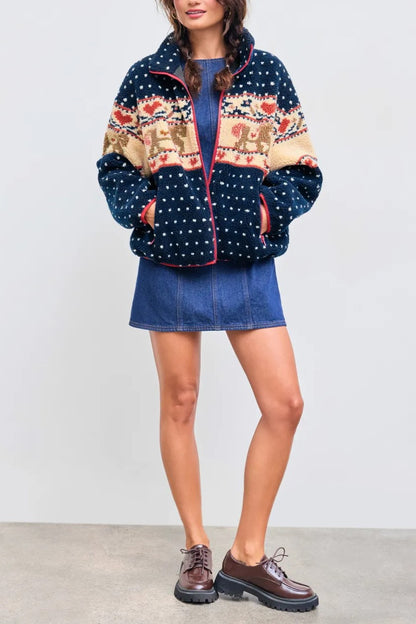 Fleece Collar Graphic Jacket