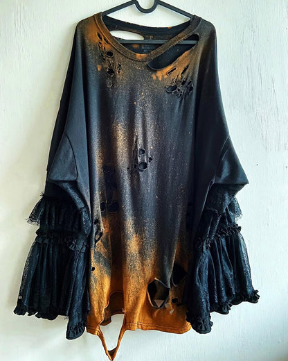 Solid color patchwork ruffle sleeve Tee