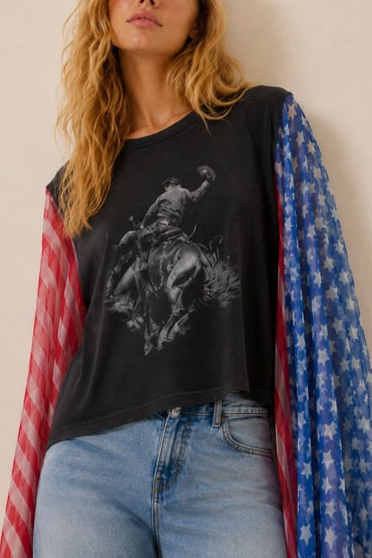 American Style Chiffon Slogan Bat Sleeve T-Shirt