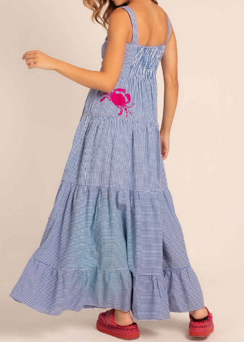 Robe longue à carreaux roses