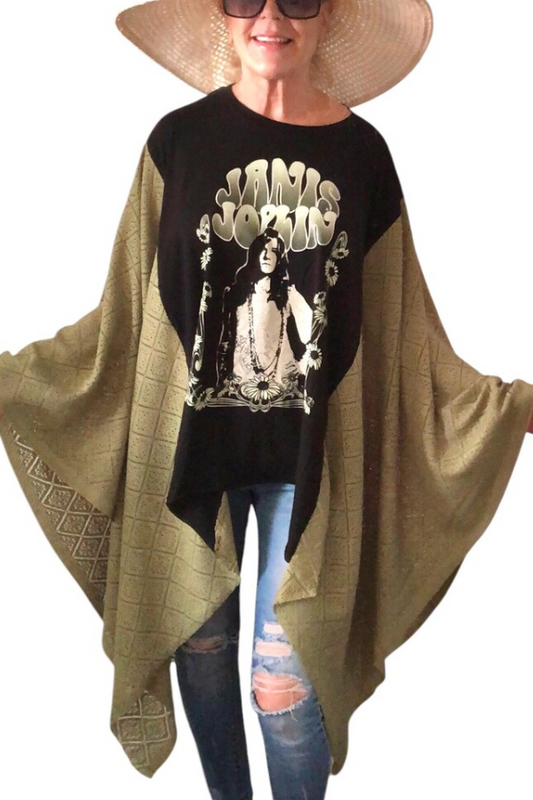 Janis Joplin Printed Bat-Sleeve T-Shirt (No Back Pocket)