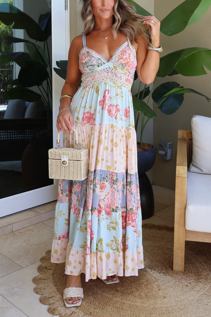 Floral Blush Maxi Dress Blue Multi