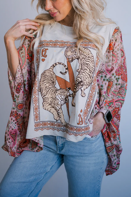 Tiger Print Bat Sleeve T-shirt (no Back Pocket)