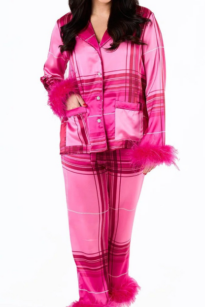Christmas Holiday Red Plaid Feather Pajams Set