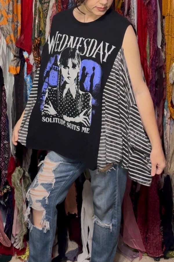 Wednesday Cold Shoulder Vintage Print Dolman Sleeve Top