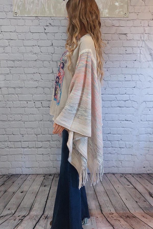 Kantha Rock Printed Bat Sleeve Tassel Top