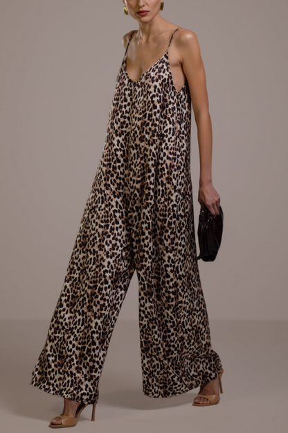 V-Neck Leopard Strap Jumpsuit