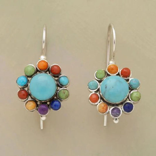 Boucles d'oreilles rondes turquoise multicolores 