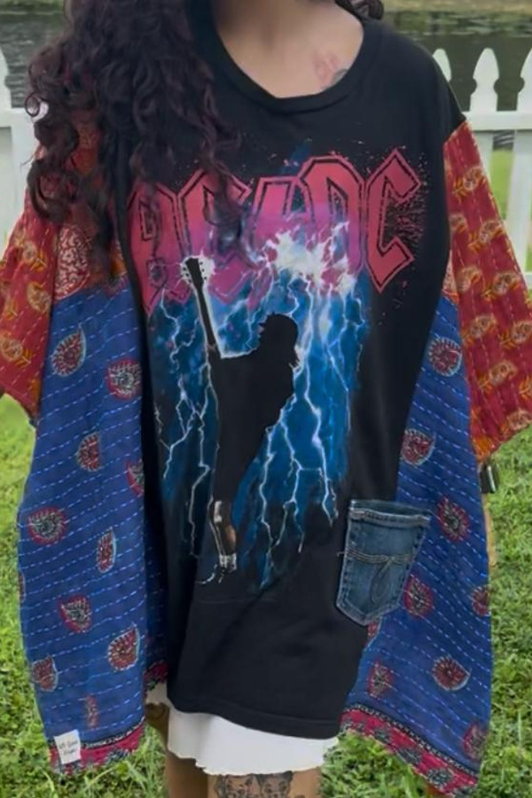 AC/DC Vintage Kantha Poncho Top
