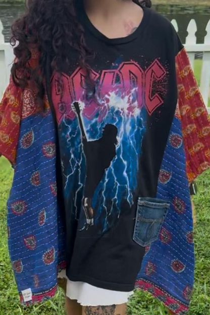 AC/DC Vintage Kantha Poncho Top