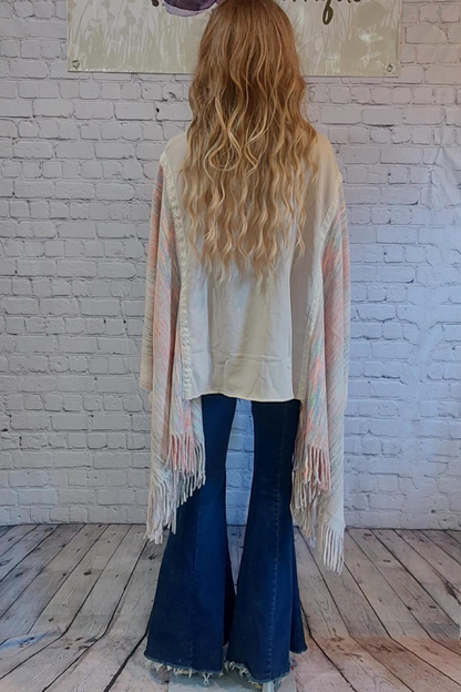 Kantha Rock Printed Bat Sleeve Tassel Top