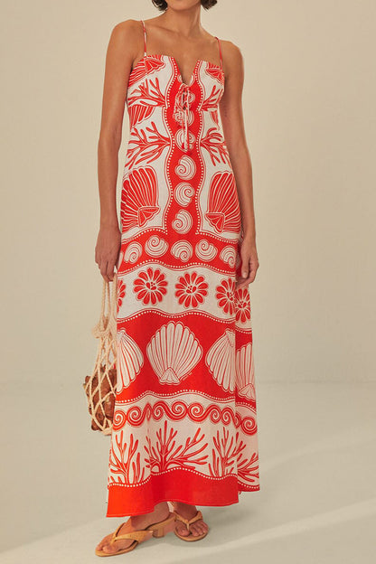 Robe longue à bretelles et imprimé océan