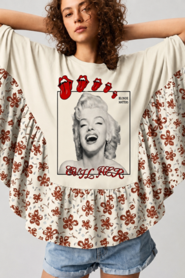 The Rolling Stones & Marilyn Monroe Patchwork Poncho Top