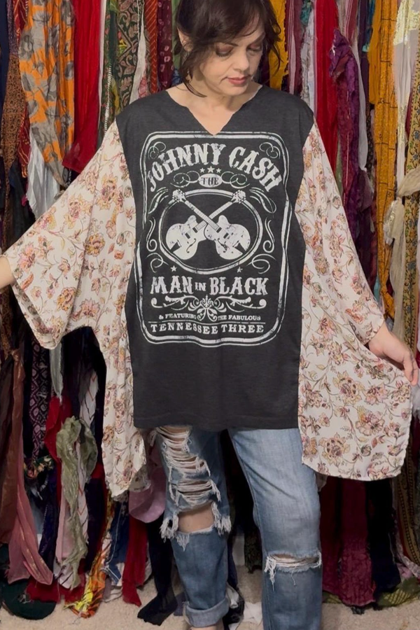 Johnny Cash Vintage Print Dolman Sleeve Top
