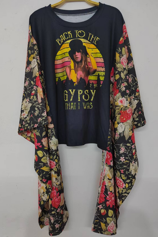 Vintage Stevie Nicks Return Gypsy Girl Print Bat Sleeve T-Shirt (No Back Pocket)
