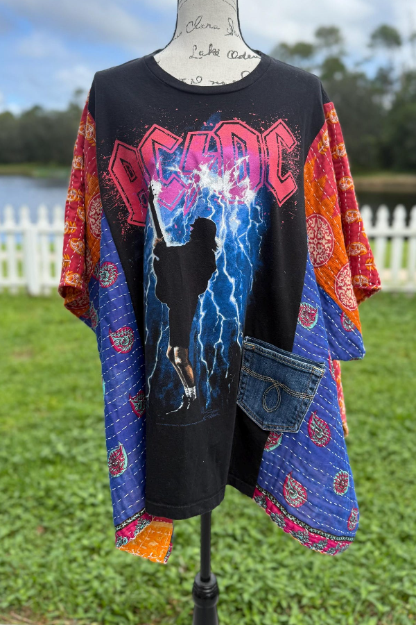 AC/DC Vintage Kantha Poncho Top