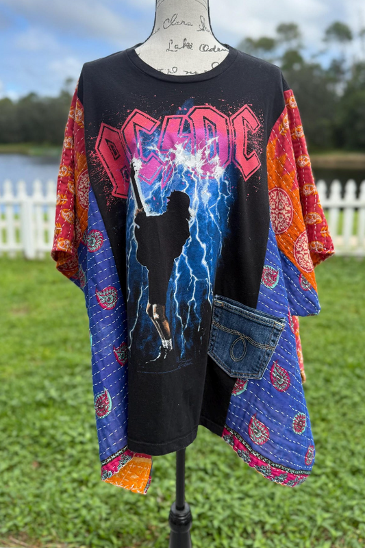 AC/DC Vintage Kantha Poncho Top