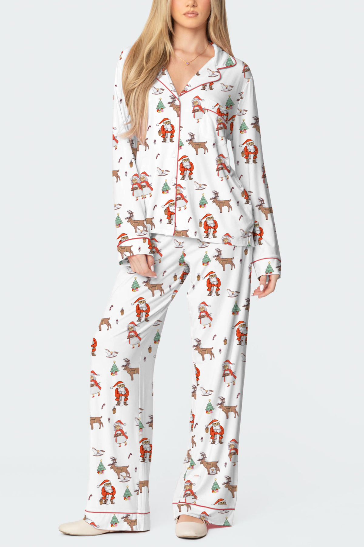 Women's Christmas Print Long-Sleeved Trousers Set