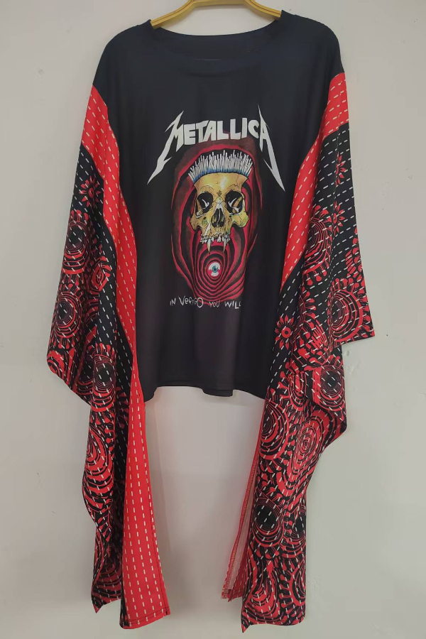 Metallica-Print Bat-Sleeve T-Shirt (No Back Pocket)