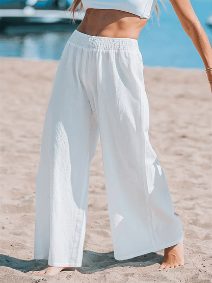 Pantalon décontracté de vacances à taille élastique simple de couleur unie pour femme 