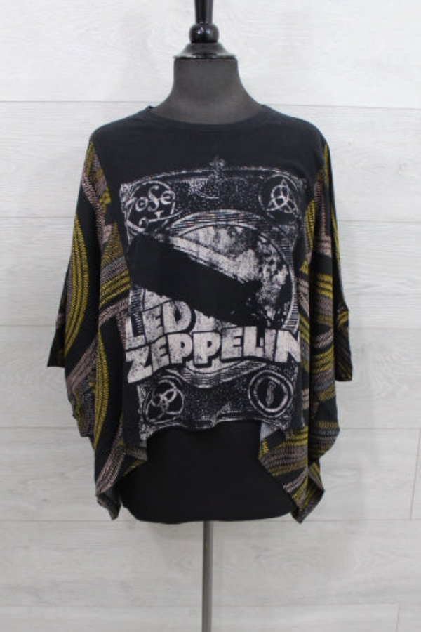 Zeppelin Band Print Bat Sleeve T-shirt (back Pocket)