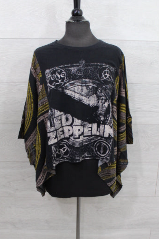 Zeppelin Band Print Bat Sleeve T-shirt (back Pocket)