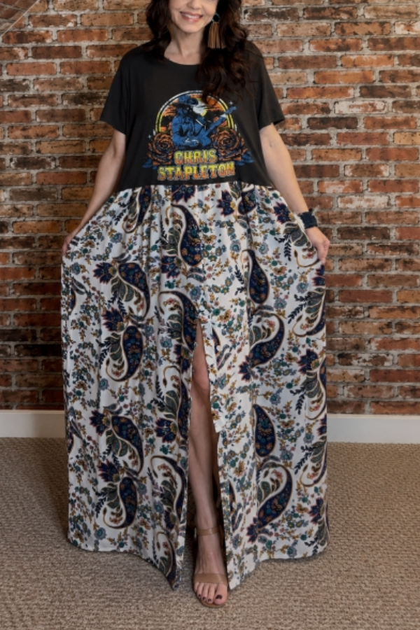 Chris Stapleton-Print Patchwork Dress