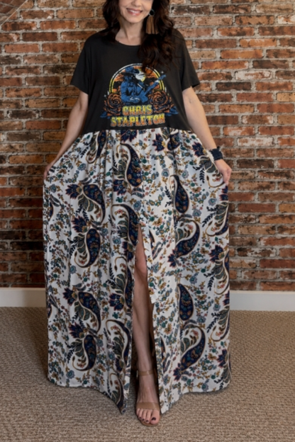 Chris Stapleton-Print Patchwork Dress