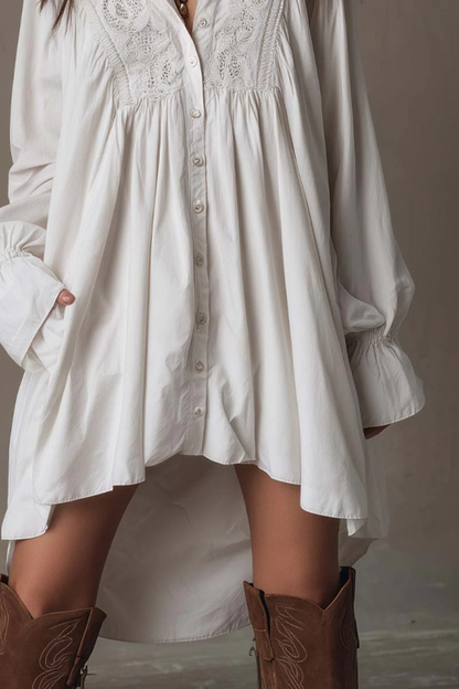 Retro-style Lace Irregular Hem Long-sleeved Mini Dress