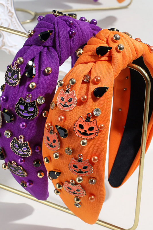 Halloween Cat & Pumpkin Charm Headbands