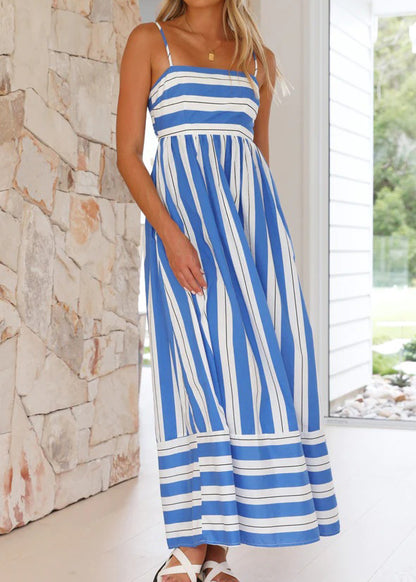 Robe longue à bretelles à imprimé rayé