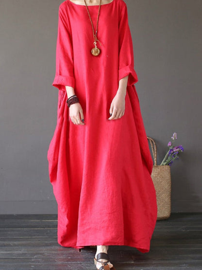 Robe ample grande taille en coton et lin pour femme 