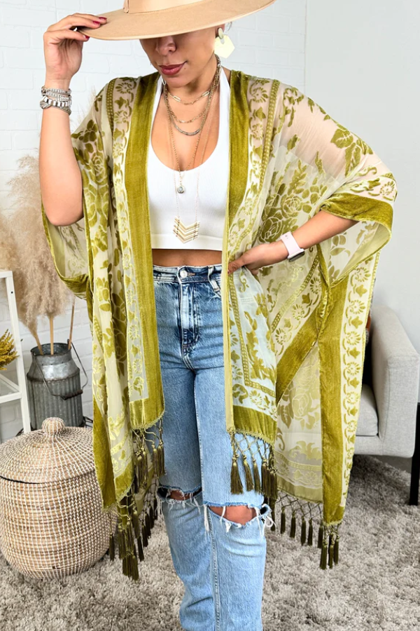 Velvet Mesh Boho Kimono