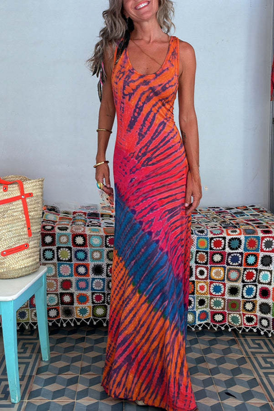 Bosimi Lace-Up Fishtail-Hem Stretch Maxi Dress
