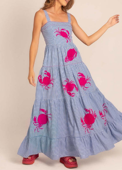 Robe longue à carreaux roses