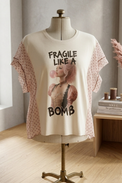Pink-haired Girl Printed Batwing-sleeve T-shirt
