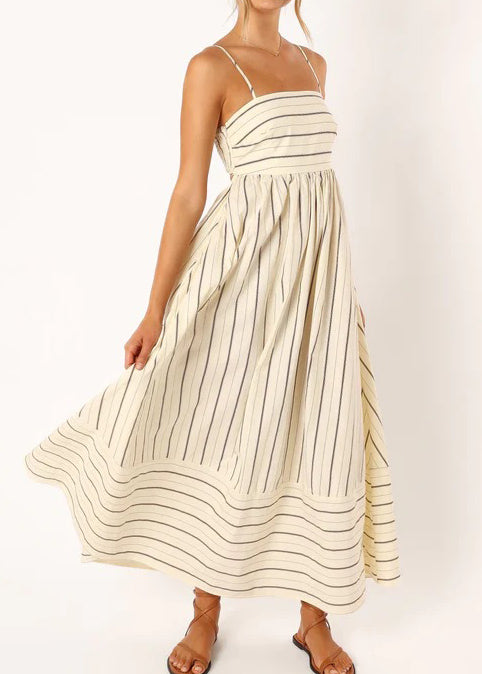 Robe longue à bretelles à imprimé rayé