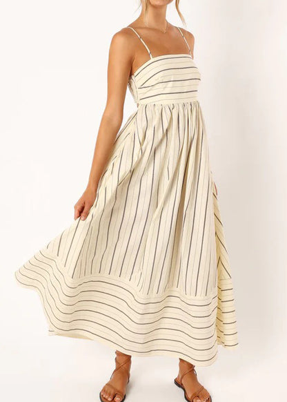 Robe longue à bretelles à imprimé rayé